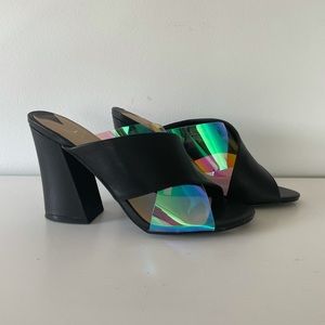 Iridescent Black Mules Heels